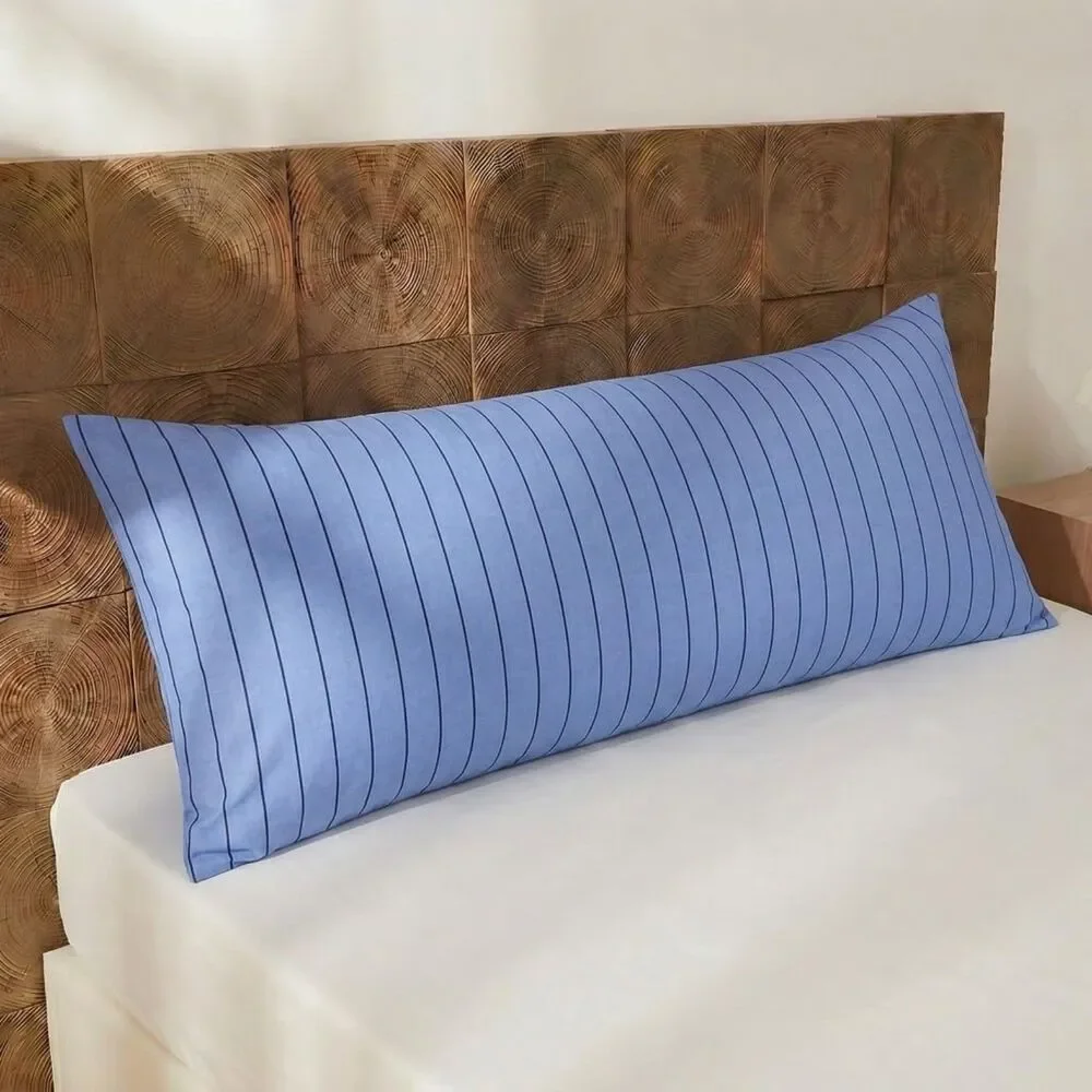 Body Pillow Cover 20x54inches, 100% Cotton Pillow Case (Denim Blue Striped)